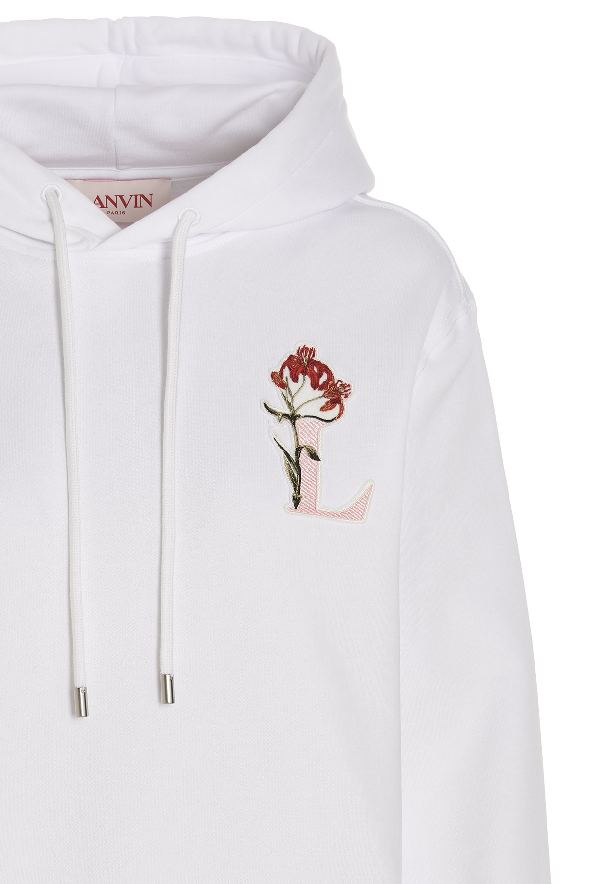 Lanvin Logo-embroidered Drawstring Hoodie In White