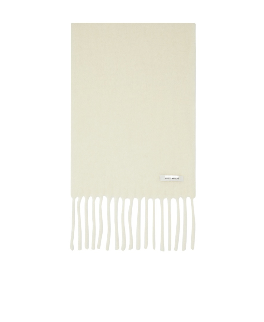 Shop Maison Kitsuné Tassel Logo Scarf In White