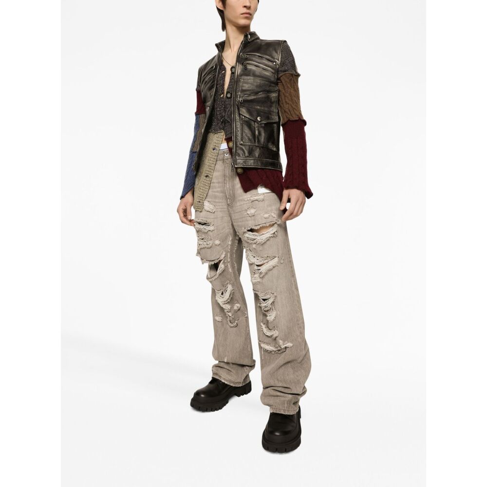 Dolce & Gabbana Patchwork Distressed Cardigan In Black