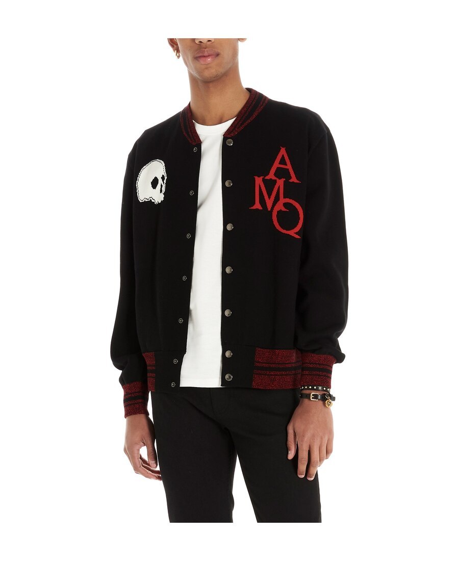 Alexander Mcqueen Skull Intarsia Bomber Jacket In Black
