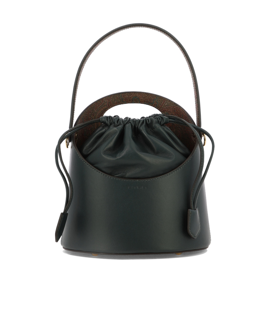 Etro Saturno Logo Embossed Drawstring Bucket Bag In Black