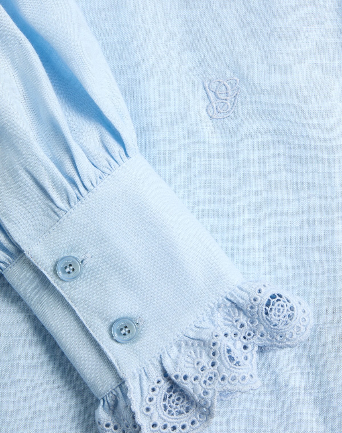 Valentino Womens Angel Blue Embroidered Long-sleeves Linen Shirt In Blue