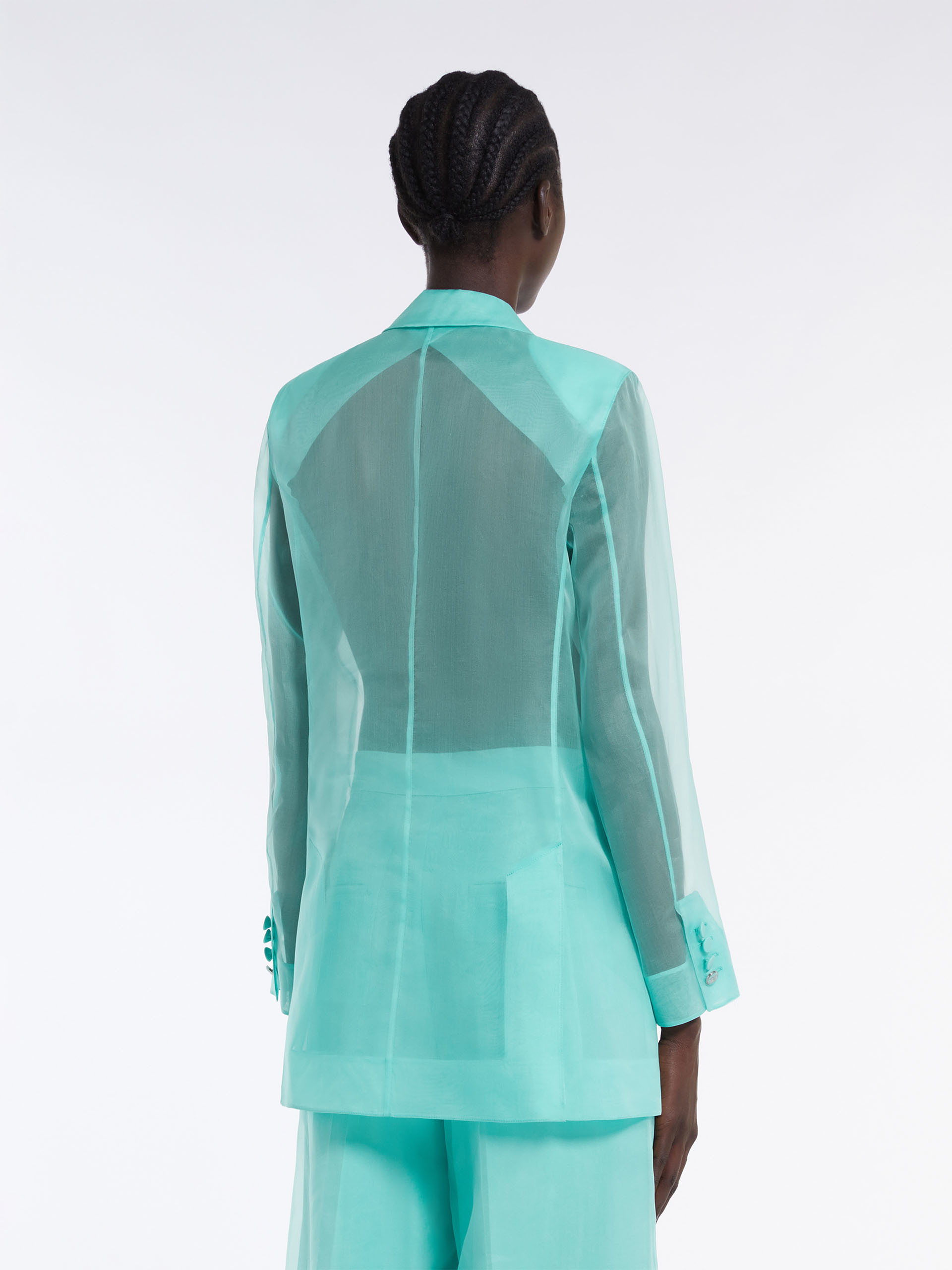 Max Mara Negrar Organza Double-breasted Blazer In Green