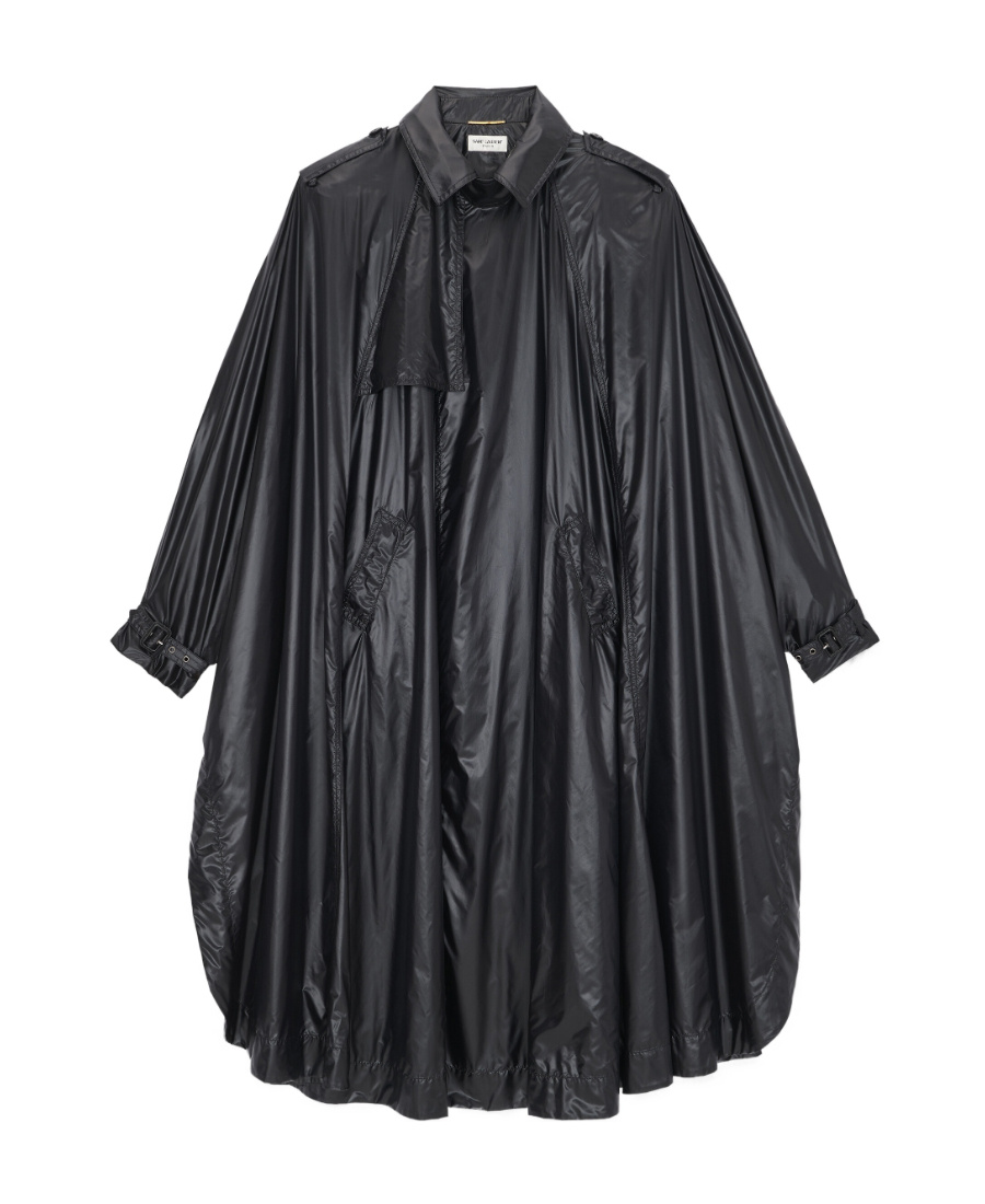 Saint Laurent Shoulder-pad Oversized Trench Coat In Black