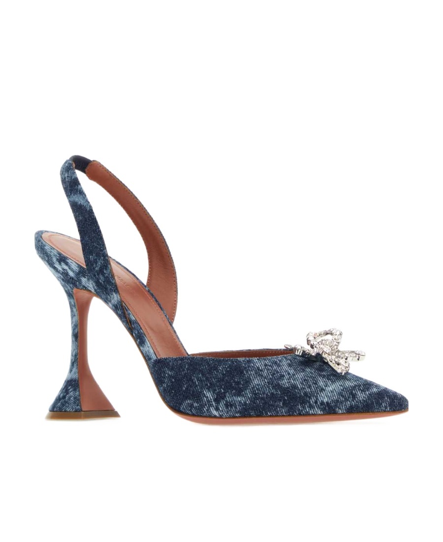Amina Muaddi Blue Rosie Sling Denim Heels In Blue