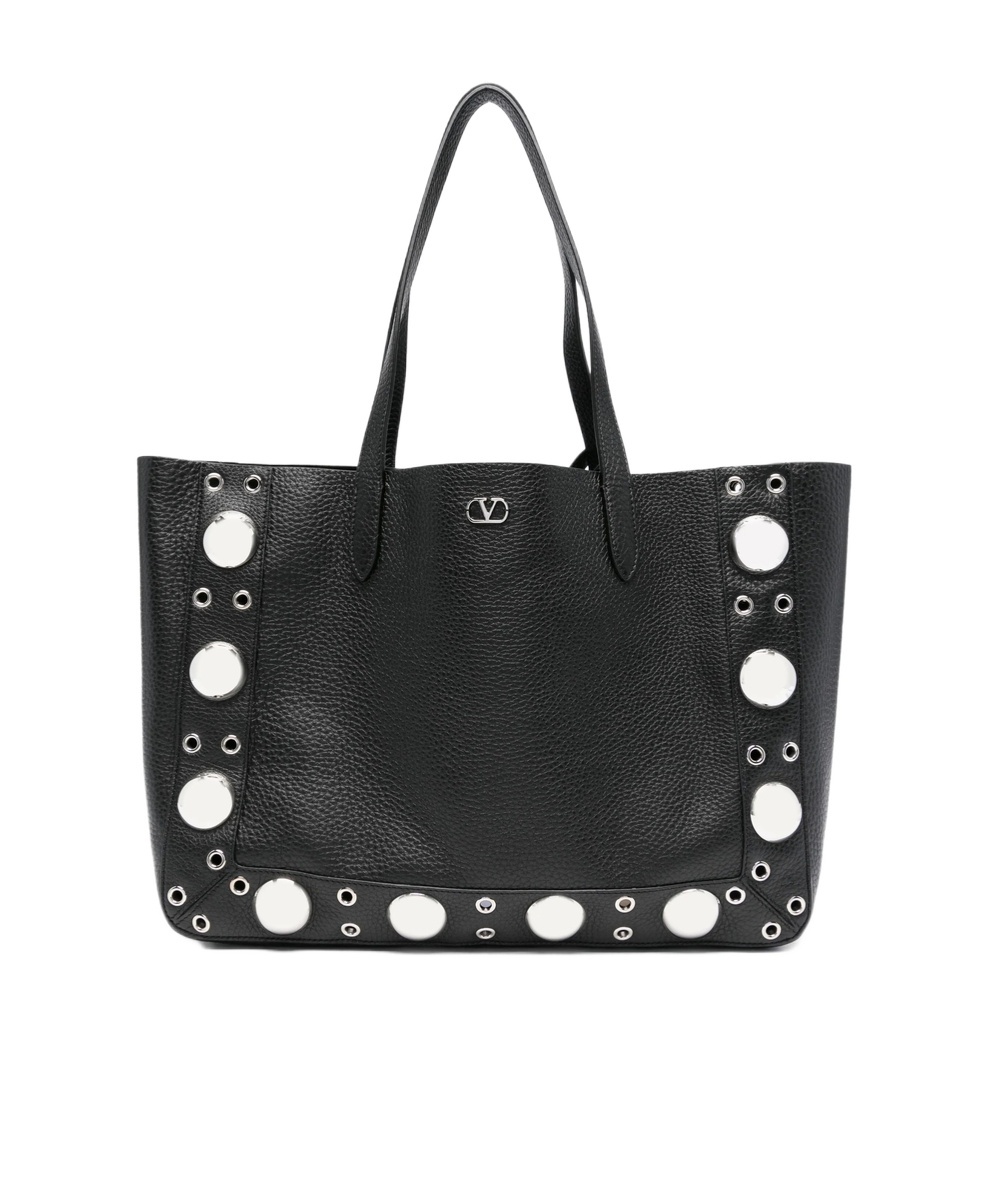 Valentino Studded Leather Tote Bag In Black