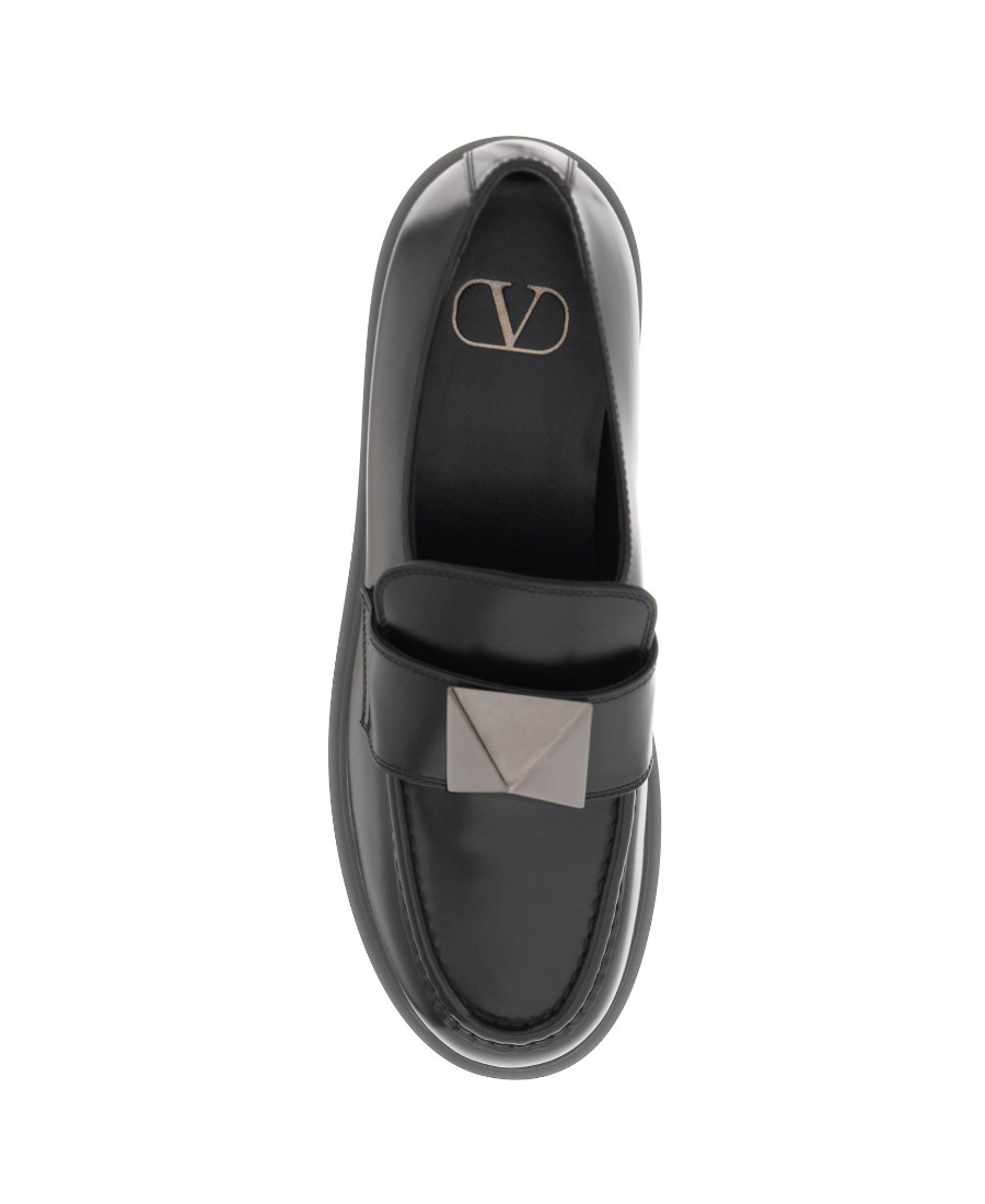 Valentino One Stud Platform Loafers In Black