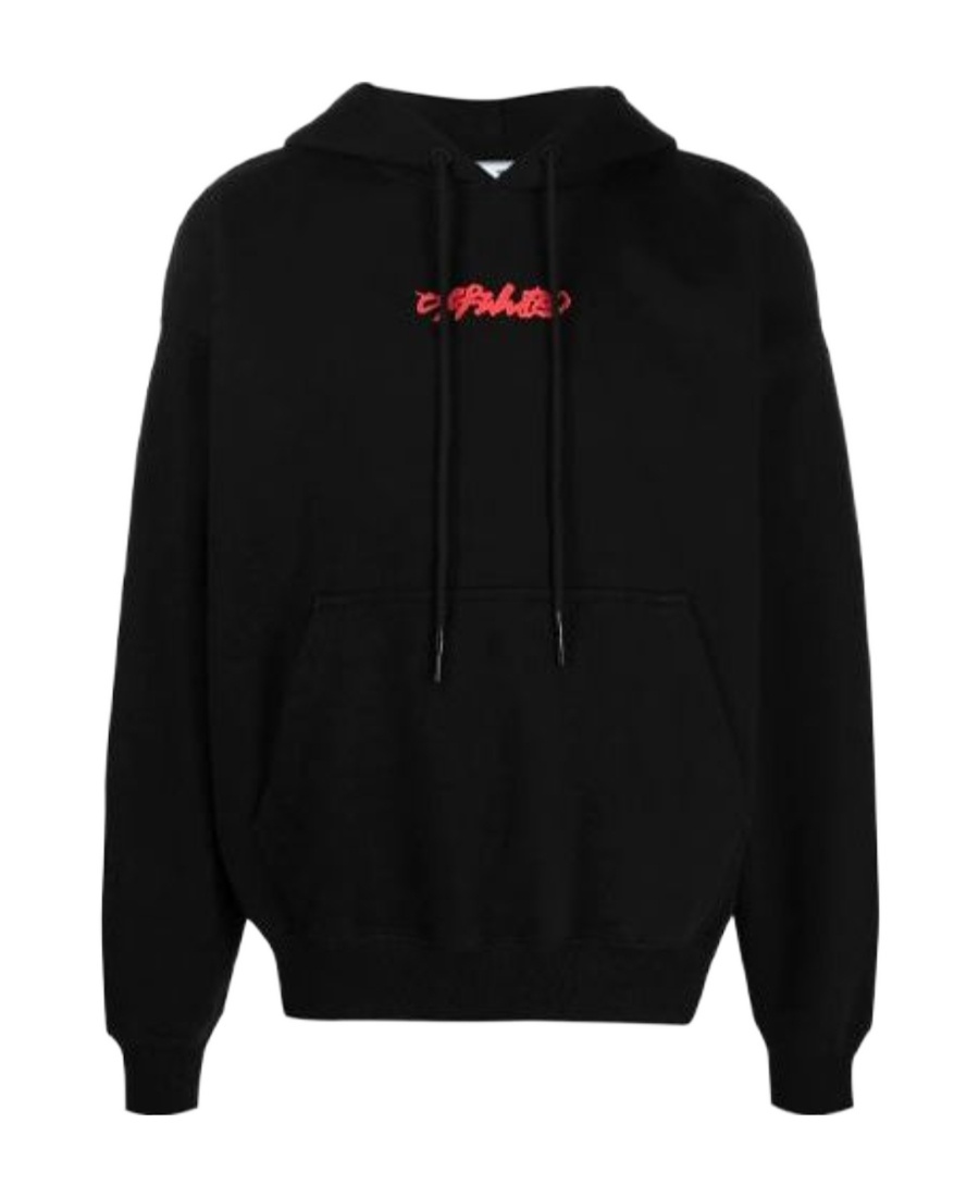 Off-white Logo-print Arrow Painterly-print Hoodie In Black