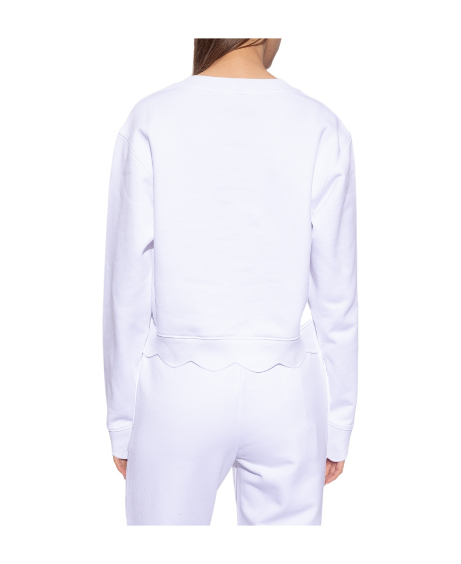 Moschino Cropped White Sweatshirt With Scalloped Hem In White