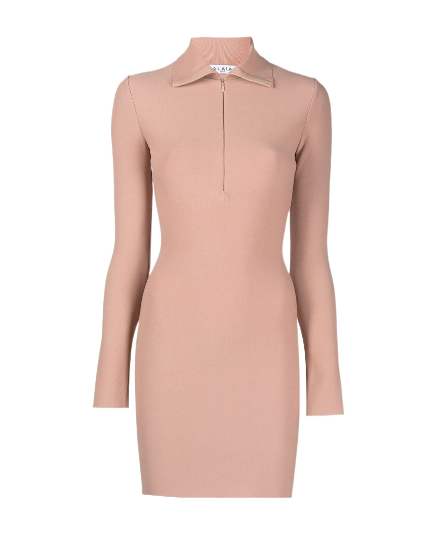 Alaïa Peach Half Zip Fastening Mini Dress In Nude