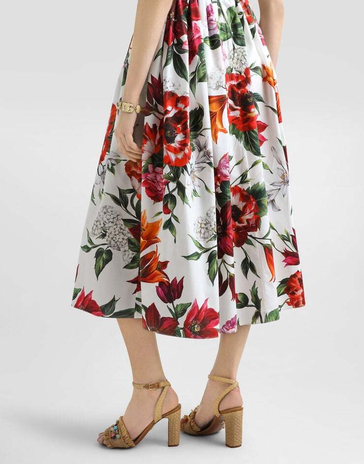 Dolce & Gabbana Sleeveless Dress In Cotton Poplin Flower Print In Animal Print