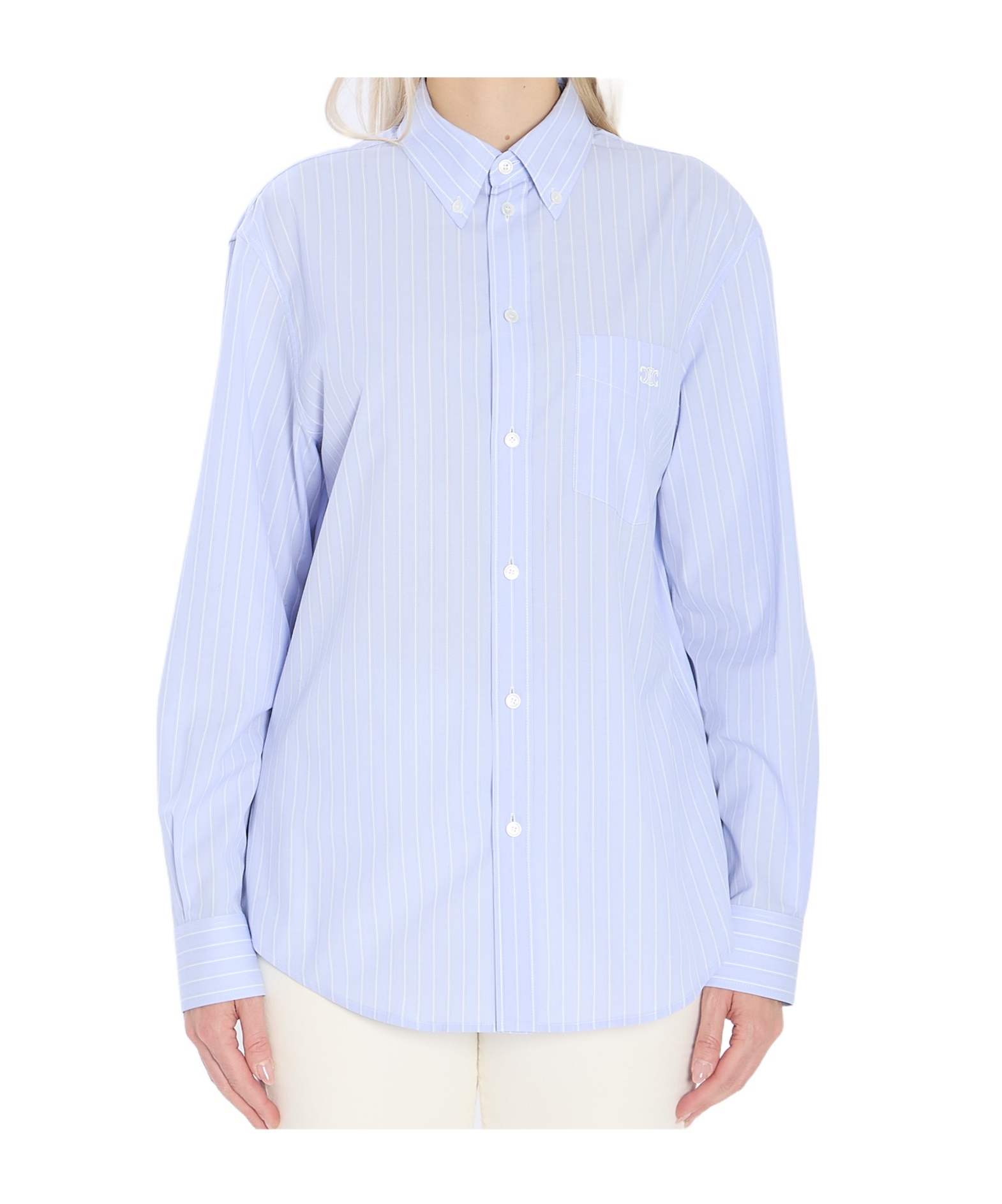 Celine Women Triomphe Striped Shirt In Blue