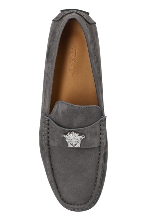 Versace La Medusa-embellished Loafers In Gray