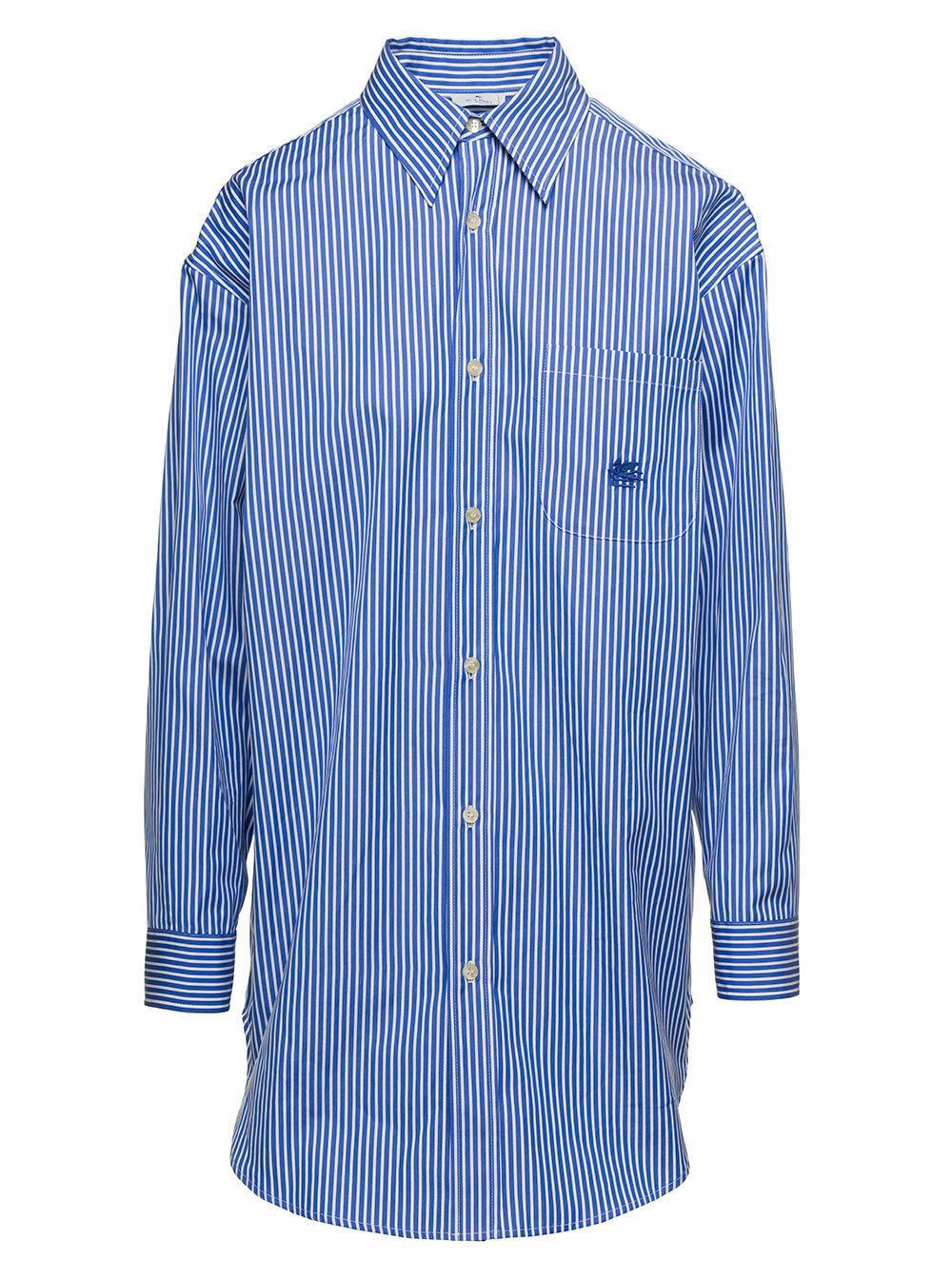 Etro Striped Cotton Oversized Shirt In Blue
