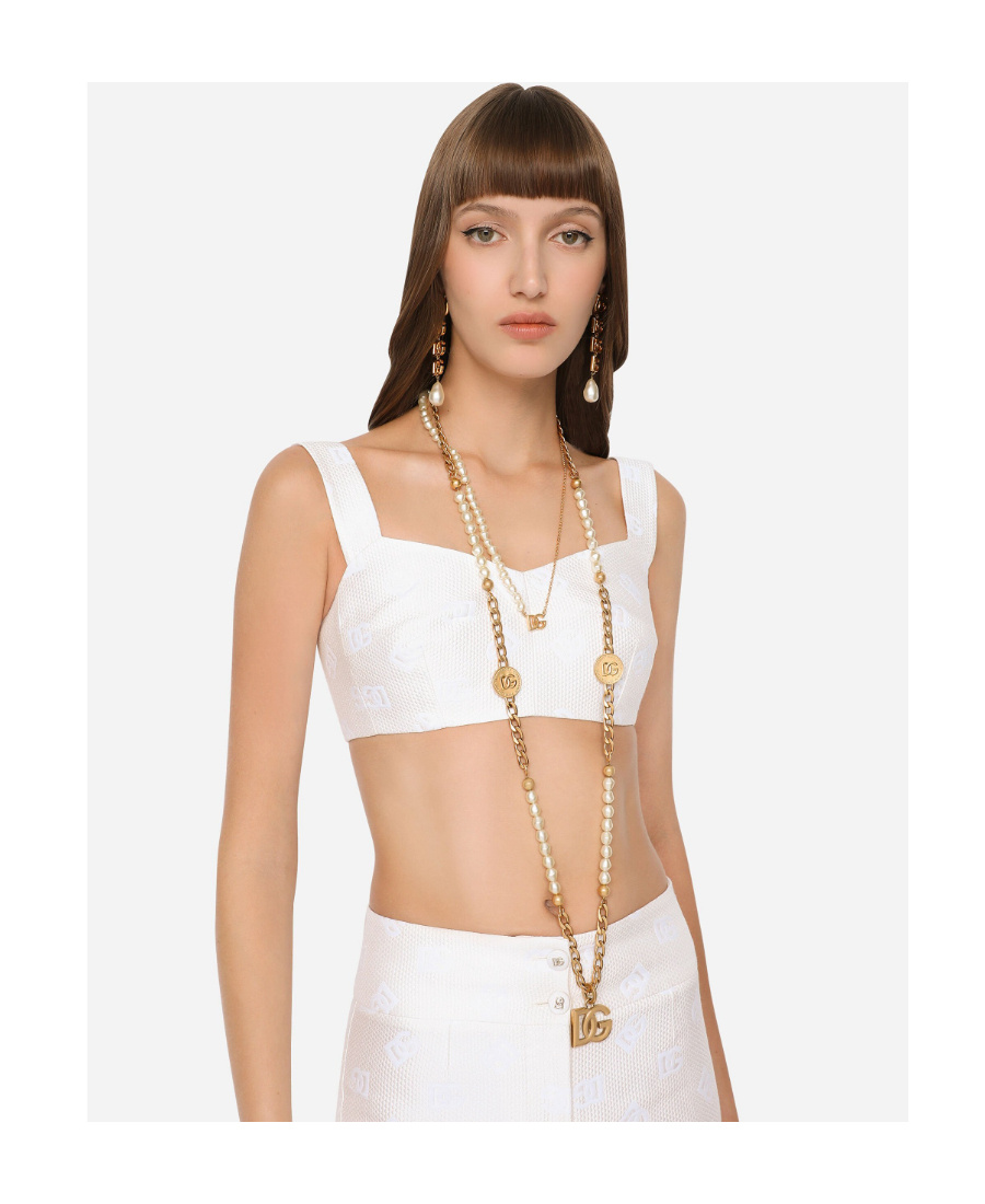 Dolce & Gabbana Jacquard Corset With All-over Dg Logo In White