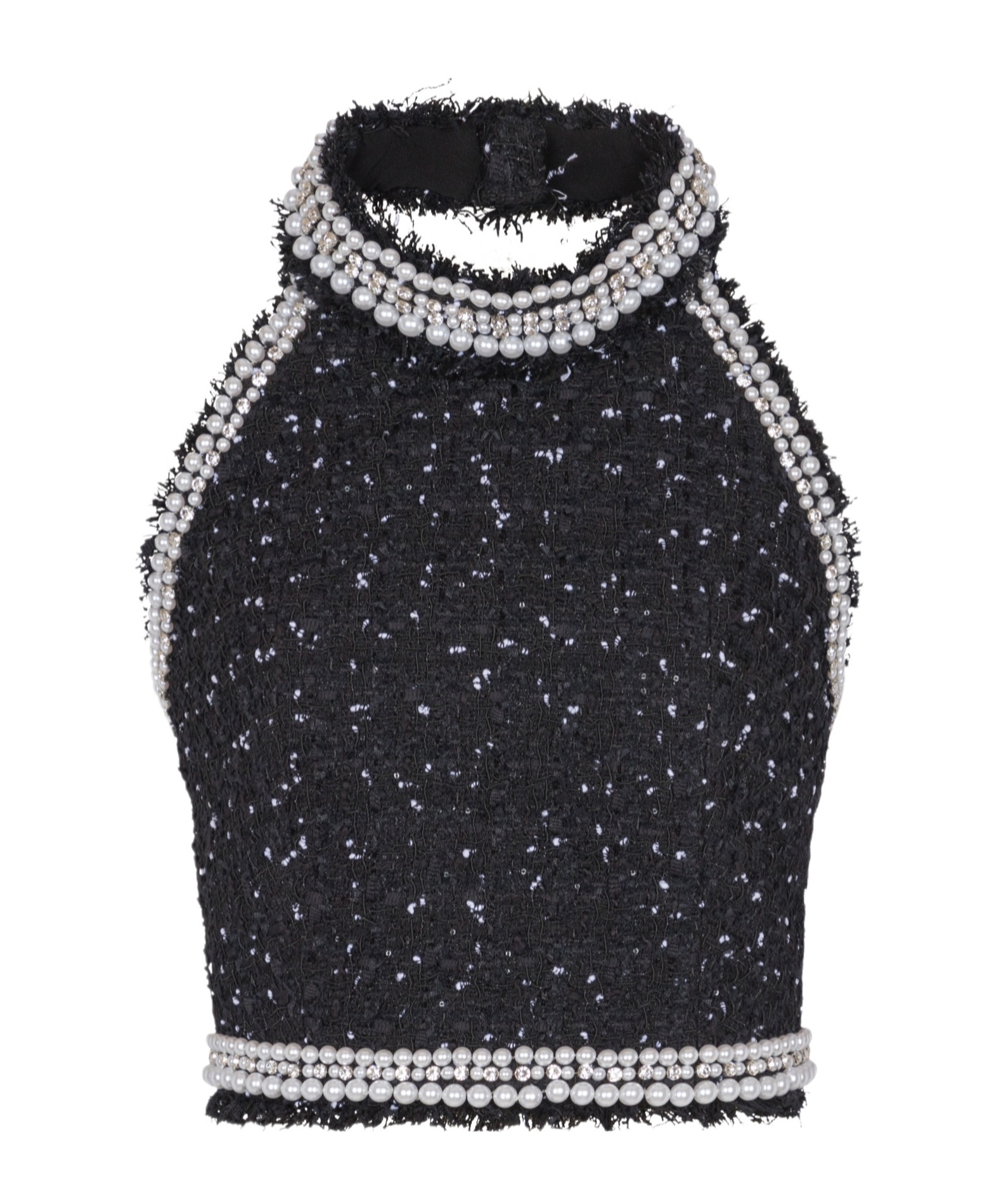 Balmain Halterneck Tweed Cropped Top In Black