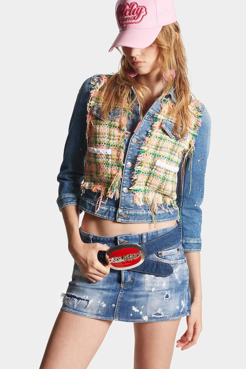 Dsquared2 Paint-splatter Panelled Denim Jacket In Multicolor