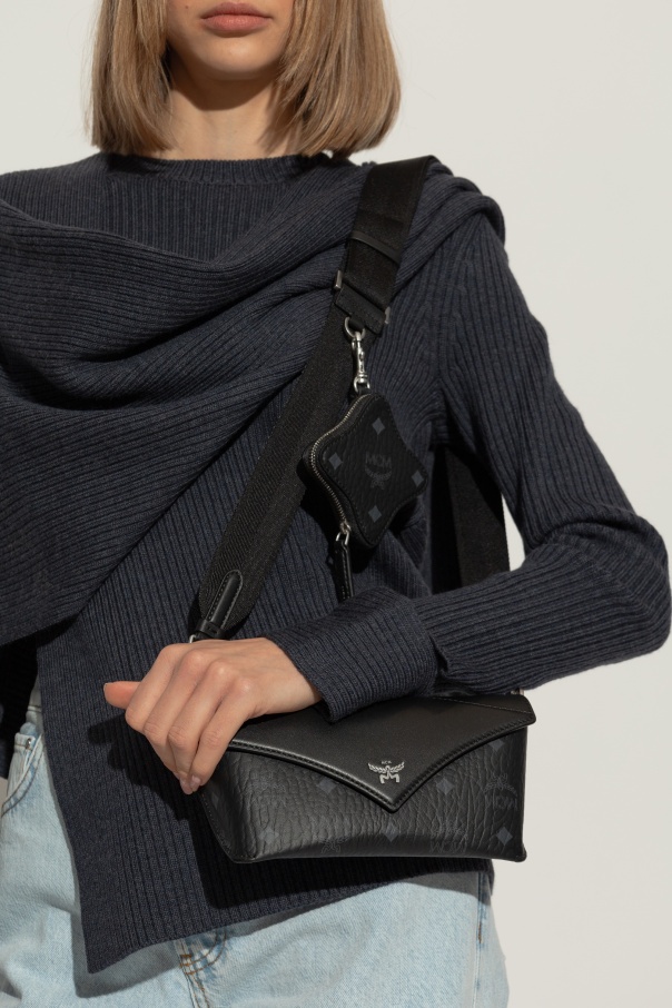 Mcm Magnetic Buckle Closed Shoulder Bag In Black