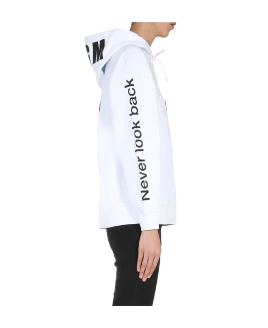Msgm Logo Printed Hooded Sweater In White