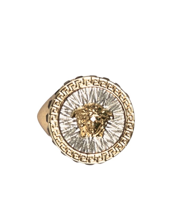 Versace Medusa Embellished Ring In Yellow