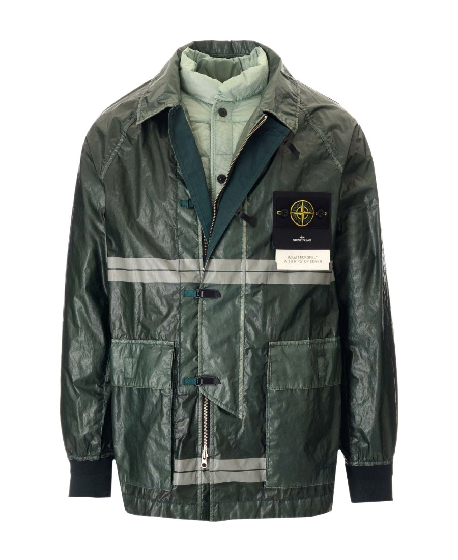 Stone Island Graphic-print Shirt Jacket In Blue