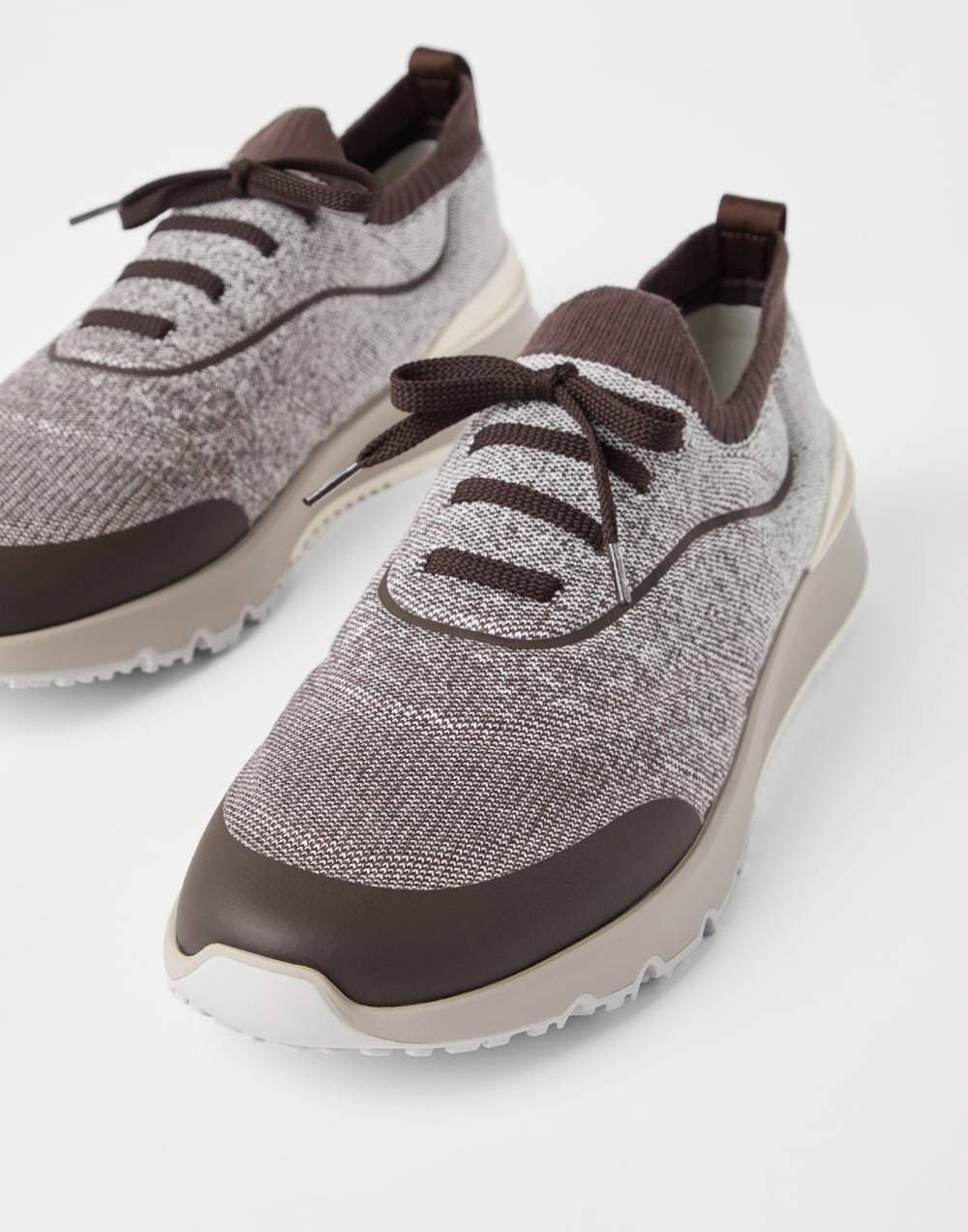 Brunello Cucinelli Men Techno Cotton Knit Sneakers Runners In Brown