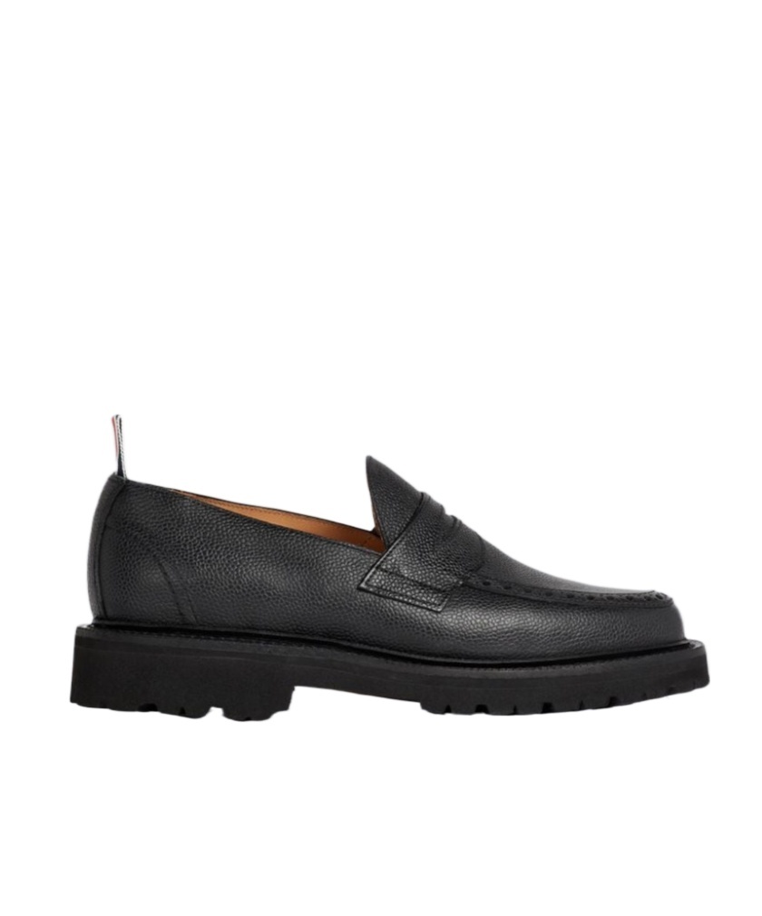 Thom Browne Pebbled Penny Loafers In Black