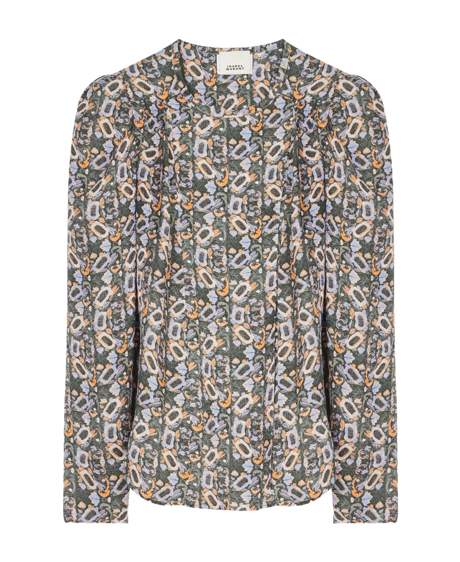 Isabel Marant Lensy Long-sleeved Floral-printed Blouse In Gray
