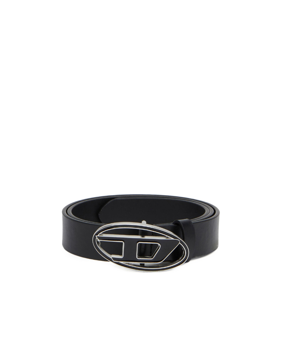 Diesel Leather Belt With Enamelled Buckle In Black