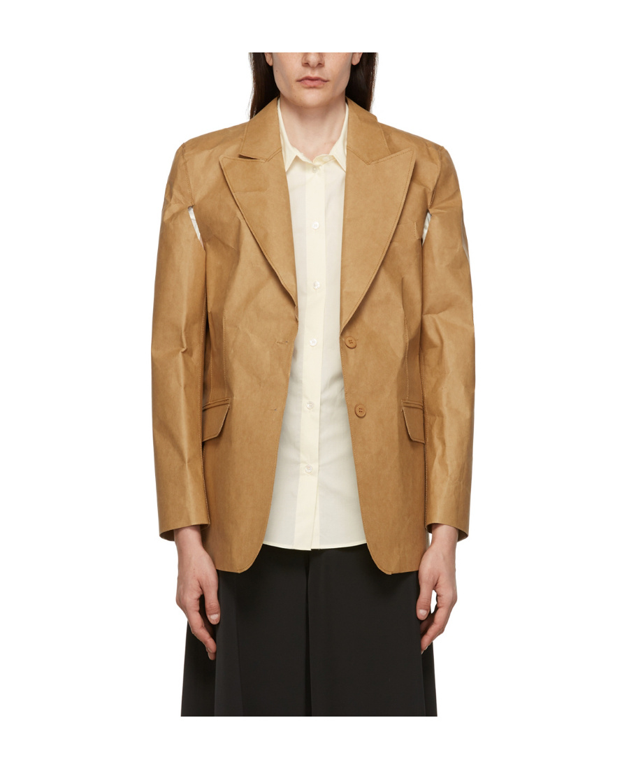 Mm6 Maison Margiela Logo Turn-over Collar Blazer In Nude