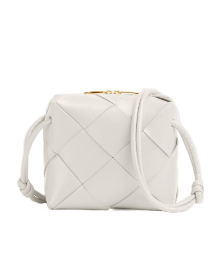 Bottega Veneta Mini Intrecciato Leather Shoulder Bag In White