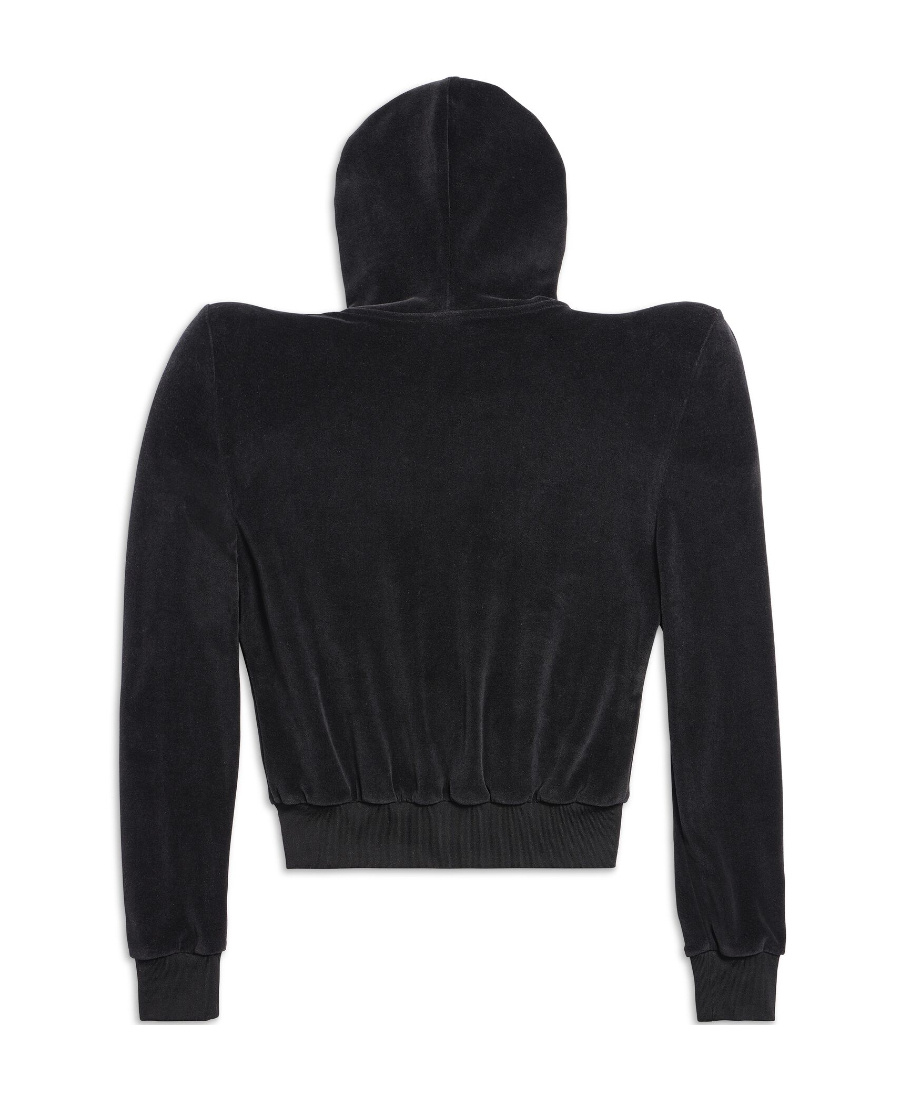 Balenciaga Crystal Embellished Velvet Zip-up Hoodie In Black