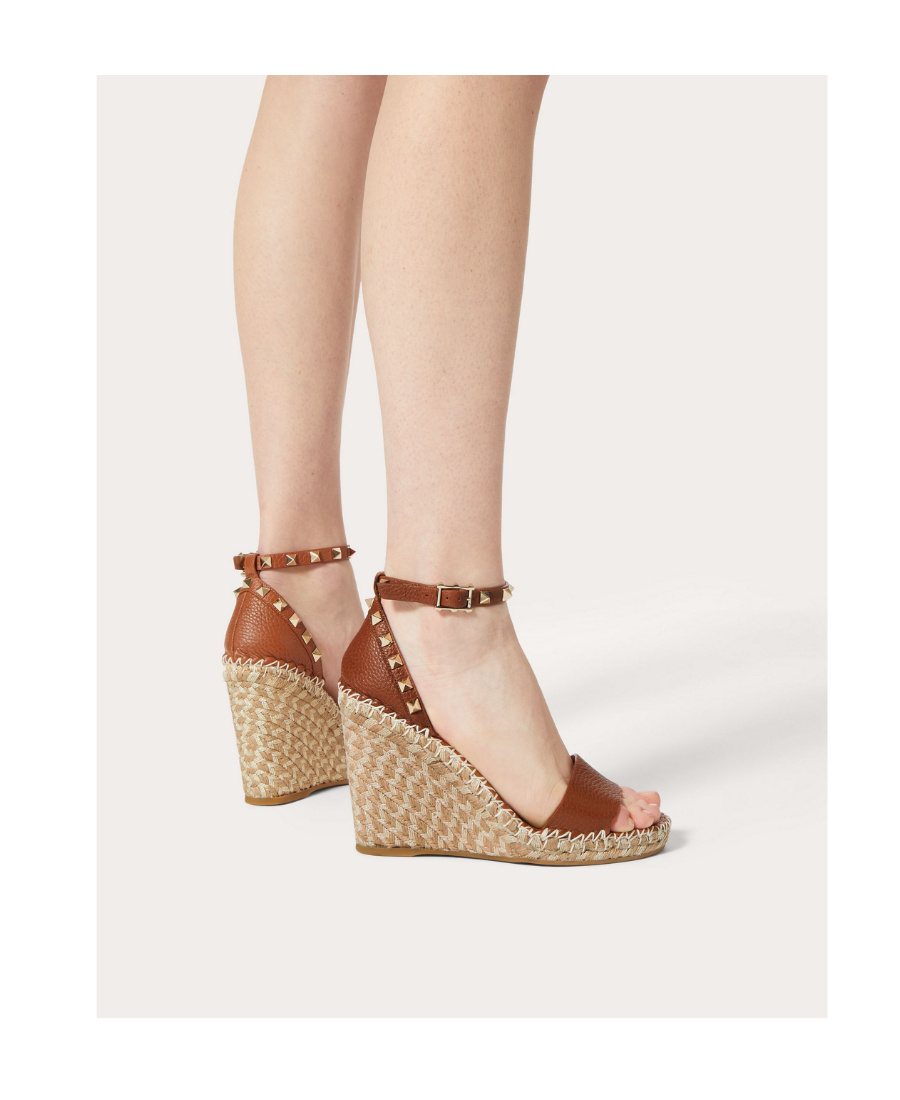 Shop Valentino Espadrille Rockstud Wedge Sandals In Nude