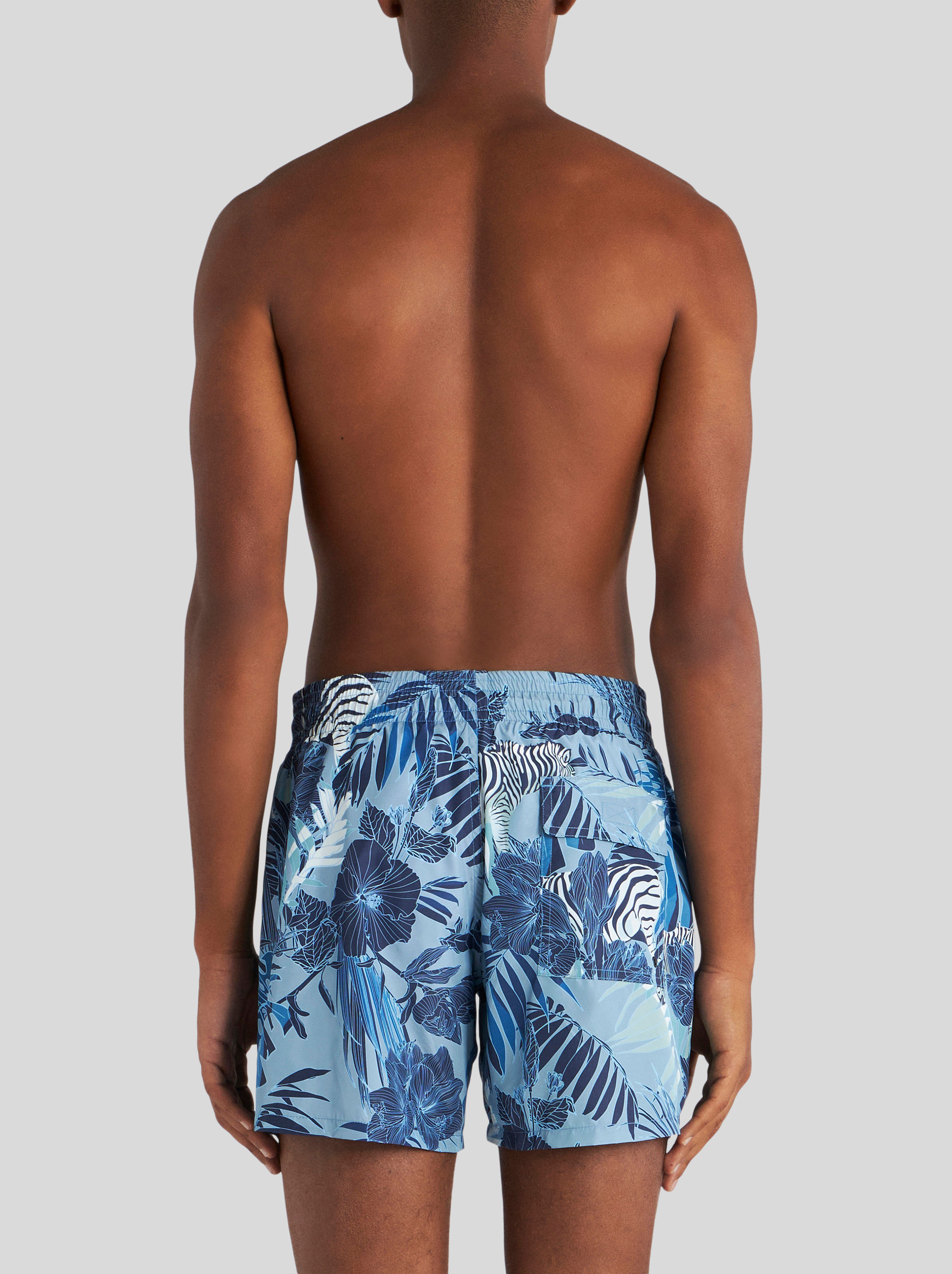 Etro Boxer Swimsuit With Maxi Floral Print In Blue