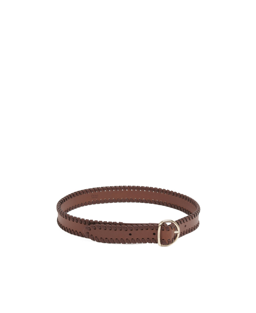 Chloé Mony Decorative-stitching Leather Belt In Brown
