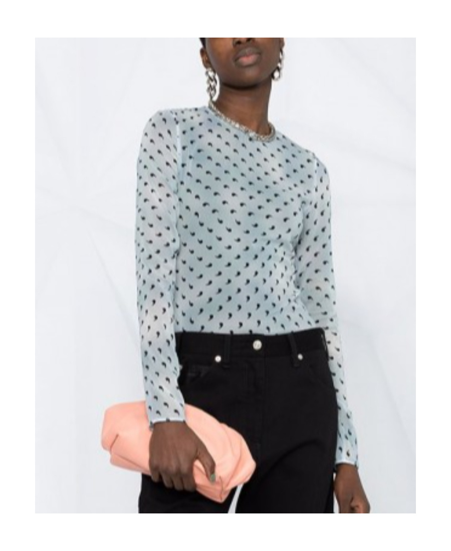 Maison Margiela Comma Print Silk Bodysuit In Gray