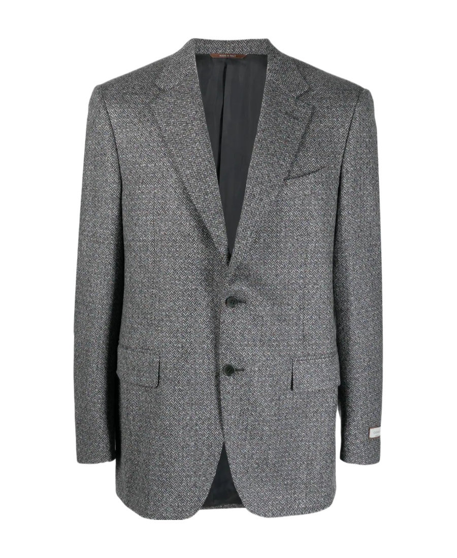Canali Single-breasted Herringbone-pattern Blazer In Gray