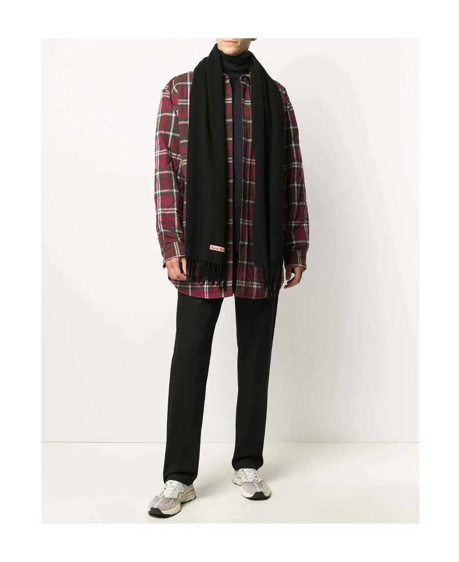 Shop Acne Studios Fringed Wool Scarf In Black