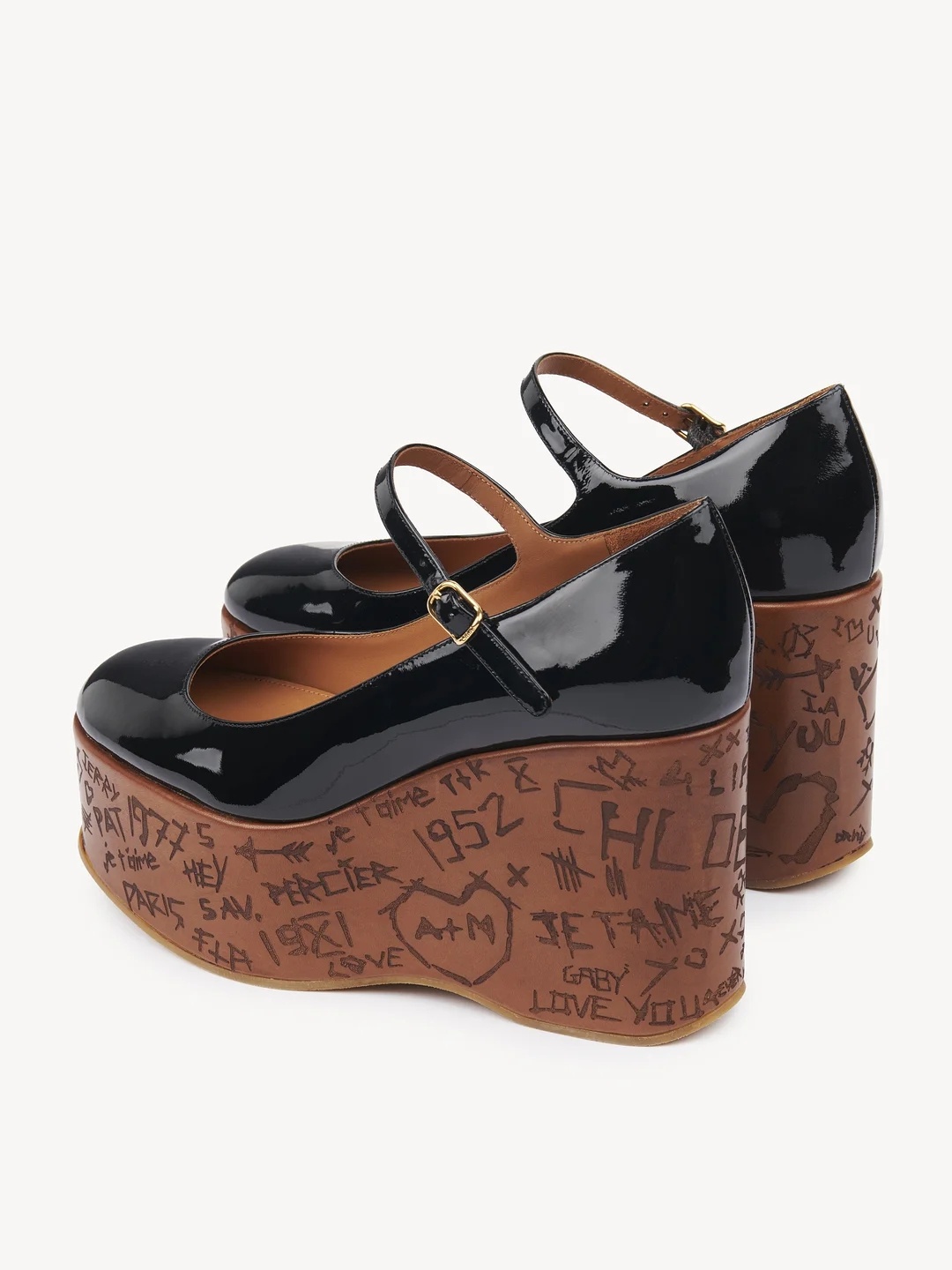 Chloé Maxime Patent Leather Platform Wedge Sandals In Brown