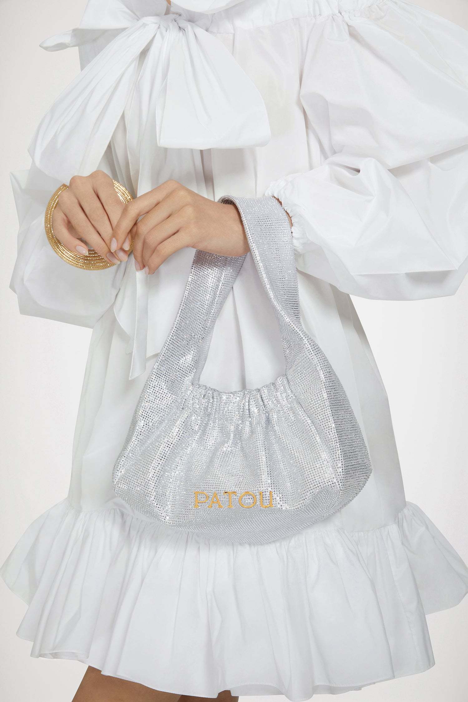 Shop Patou Le Biscuit Fabric Shoulder Bag In White