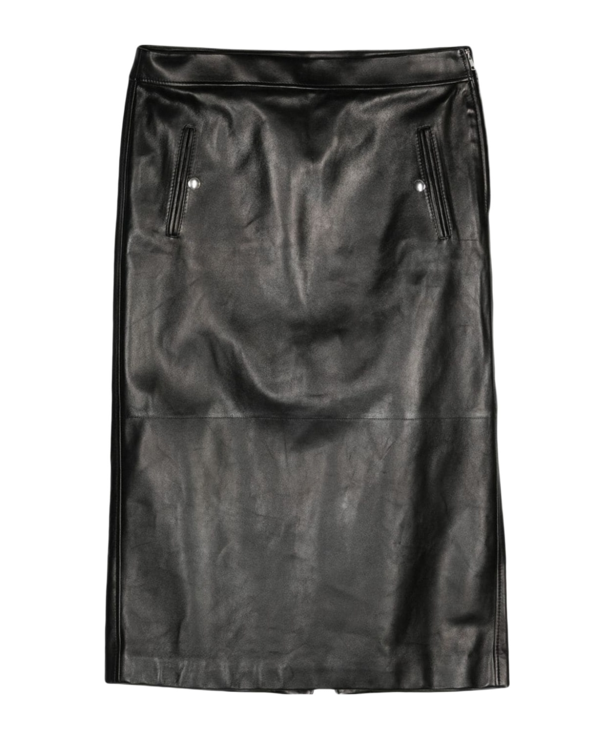 Alexander Mcqueen Low Waist Leather Skirt In Black