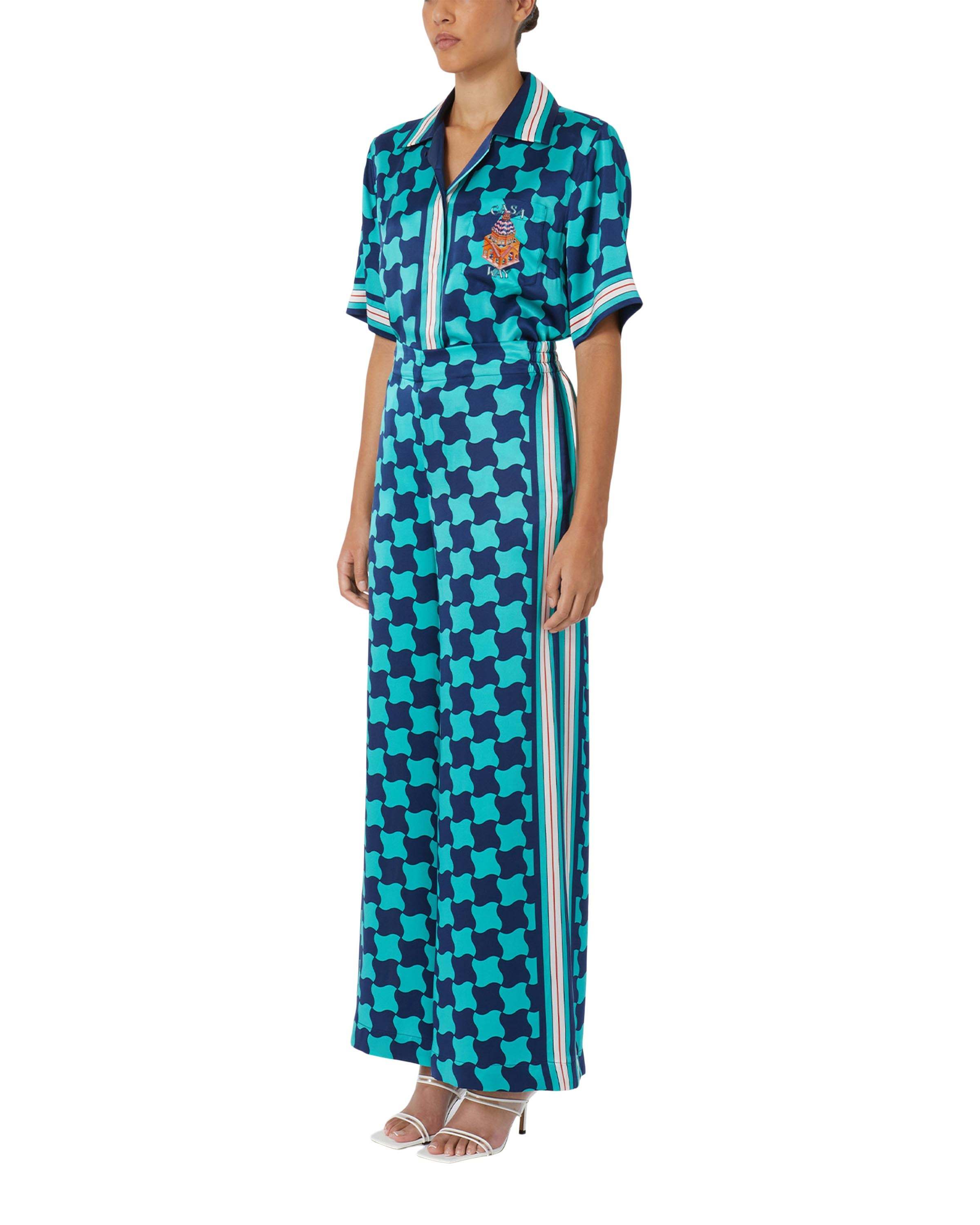 Shop Casablanca Graphic-print Silk Trousers In Blue