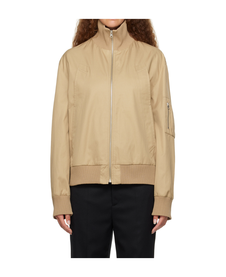 Shop Mm6 Maison Margiela Twill Zipper Casual Jacket In Nude