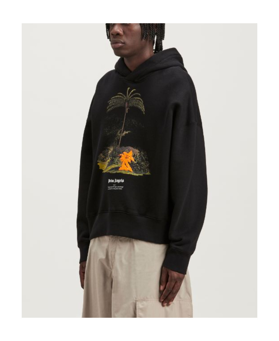 Palm Angels Enzo Graphic Print Hoodie With Ribbed Finish In Black