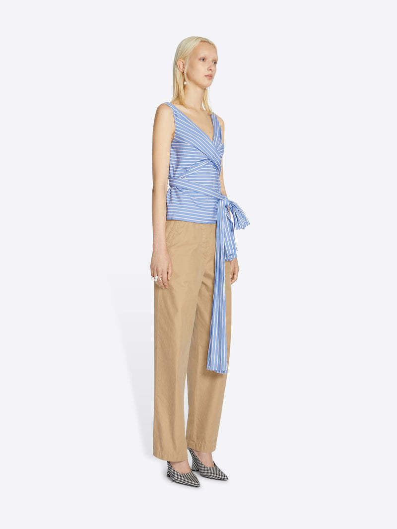 Dries Van Noten Belted Cotton Chinos In Nude