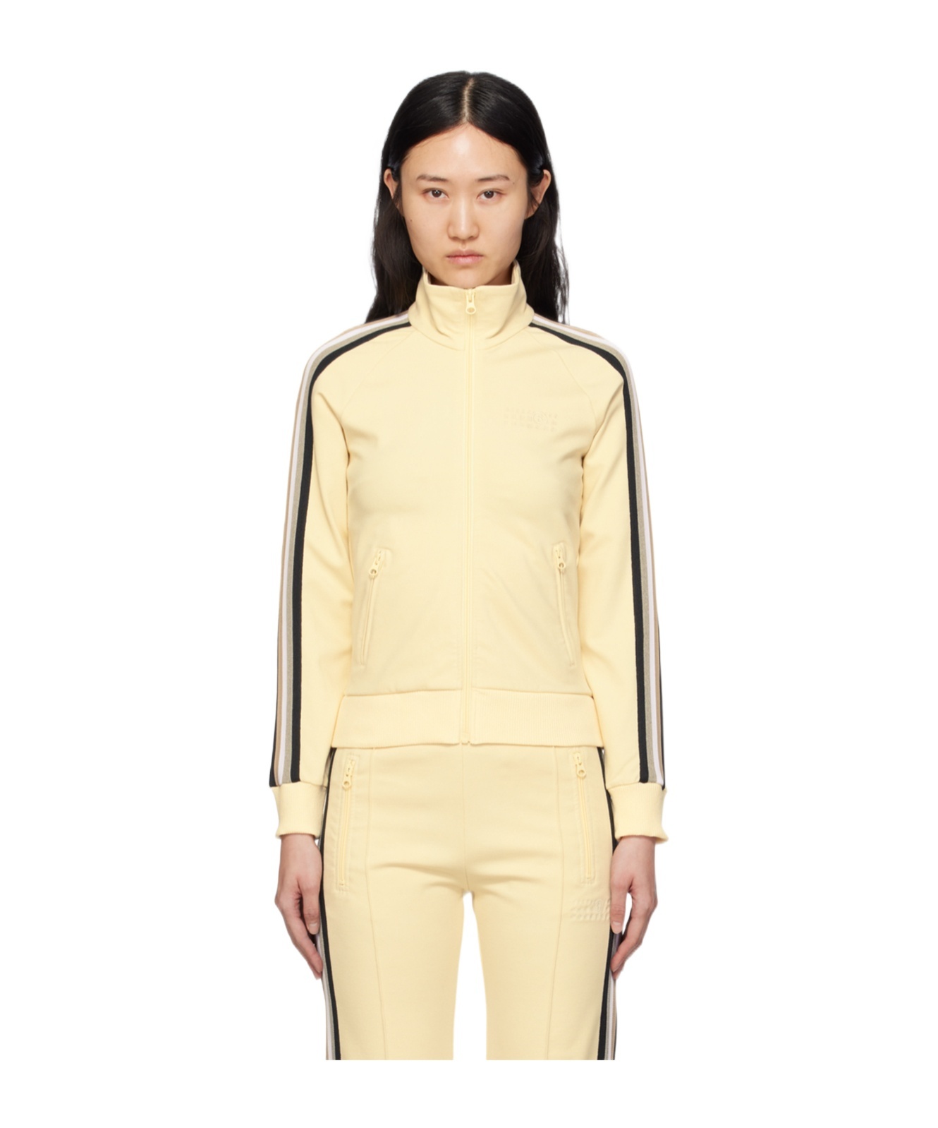 Mm6 Maison Margiela Side-stripe Embroidered-logo Jacket In Nude
