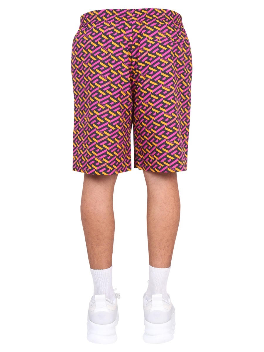 Versace Printed Shorts Featuring Elastic Waistband In Pink