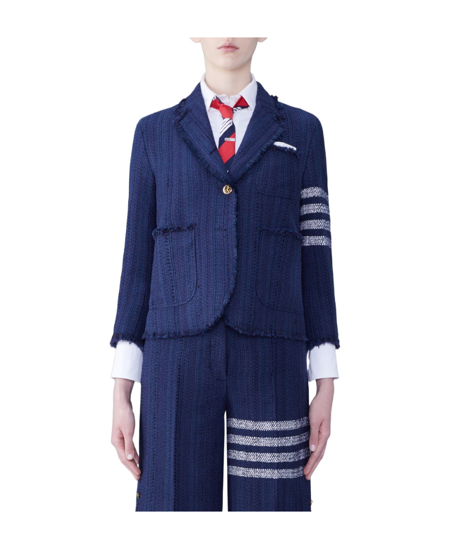 Thom Browne 4 Bar-stripe Tweed Jacket In Blue