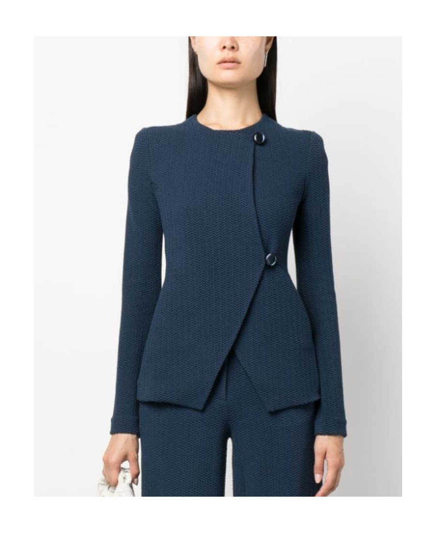 Emporio Armani Chevron-pattern Button-fastening Blazer In Blue
