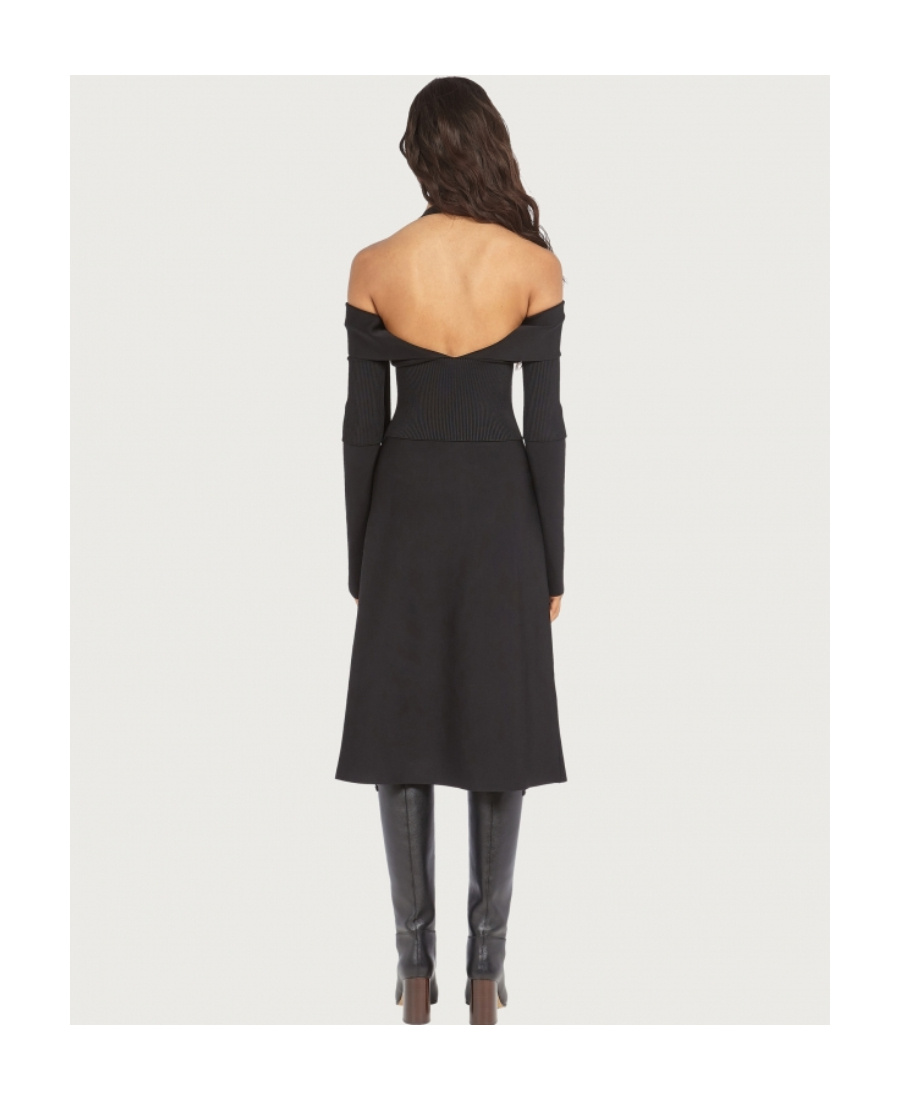 Ferragamo Knit Midi Dress With Gancini Buckle In Black